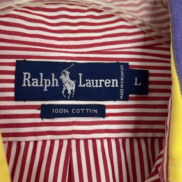 Vintage Ralph Lauren Contrast Collar Large Red Striped Cotton Button-Down Shirt - Picture 4 of 6